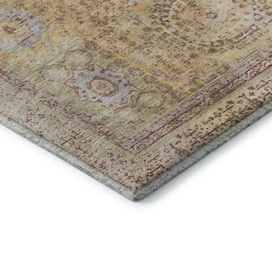 Gold And Beige Oriental Washable Area Rug With UV Protection Photo 7