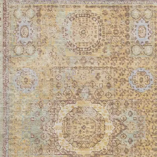 Gold And Beige Oriental Washable Area Rug With UV Protection Photo 2