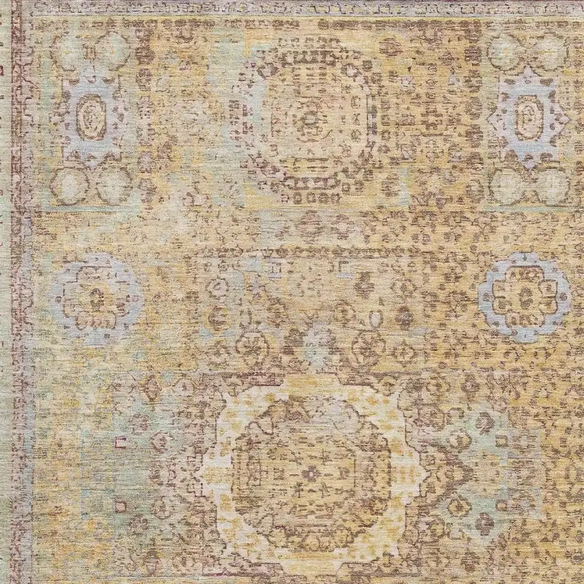 Gold And Beige Oriental Washable Area Rug With UV Protection Photo 2