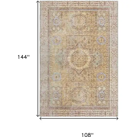 Gold And Beige Oriental Washable Area Rug With UV Protection Photo 9