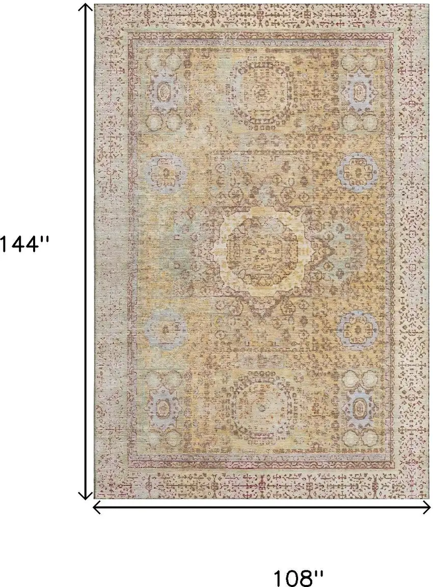 Gold And Beige Oriental Washable Area Rug With UV Protection Photo 9