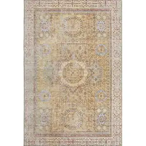 Photo of Gold And Beige Oriental Washable Area Rug With UV Protection