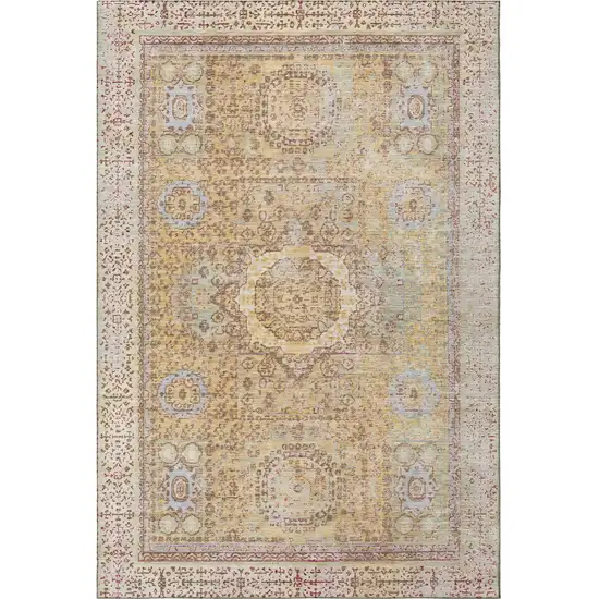Gold And Beige Oriental Washable Area Rug With UV Protection Photo 2