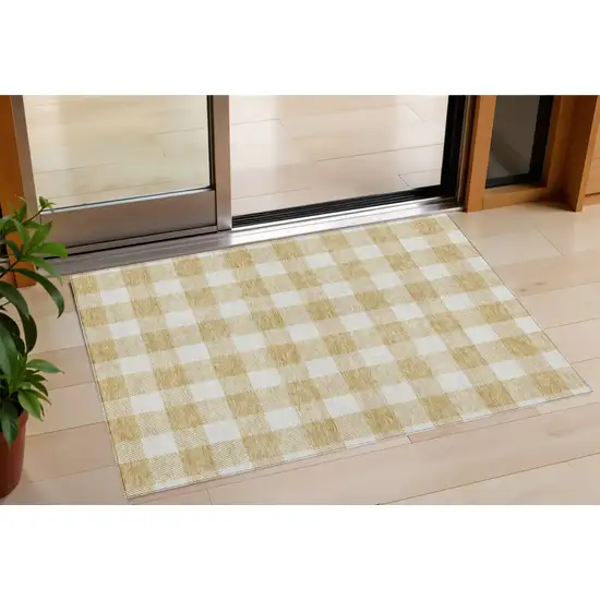 Gold And Beige Plaid Washable Indoor Outdoor Area Rug Photo 1
