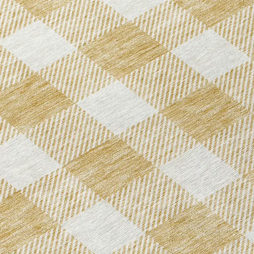 Gold And Beige Plaid Washable Indoor Outdoor Area Rug Photo 8