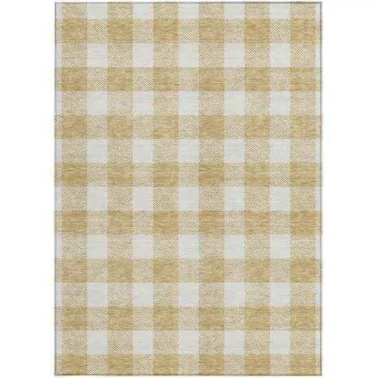 Gold And Beige Plaid Washable Indoor Outdoor Area Rug Photo 7