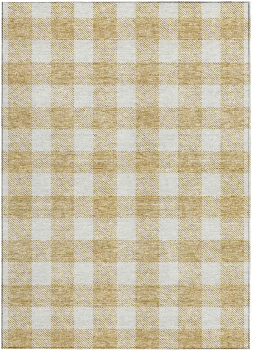 Gold And Beige Plaid Washable Indoor Outdoor Area Rug Photo 7