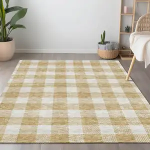 Photo of Gold And Beige Plaid Washable Indoor Outdoor Area Rug