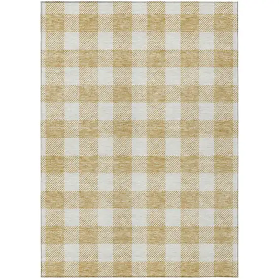 Gold And Beige Plaid Washable Indoor Outdoor Area Rug Photo 2