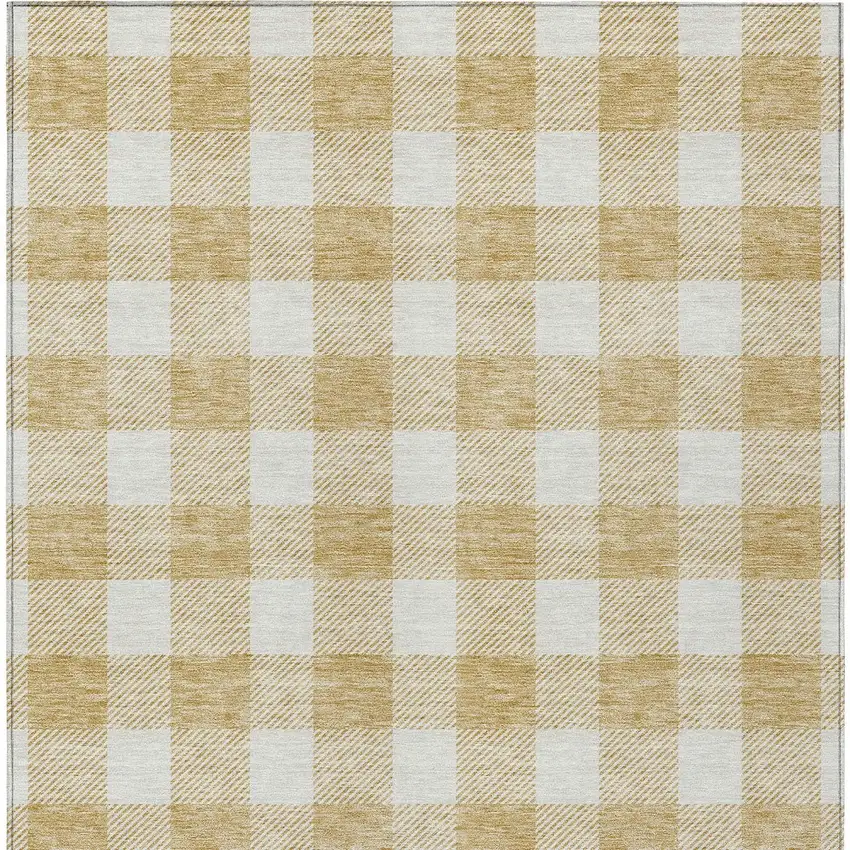Gold And Beige Plaid Washable Indoor Outdoor Area Rug Photo 7