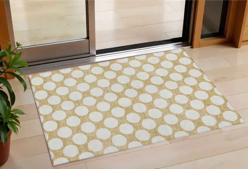 Gold And Beige Polka Dot Washable Indoor Outdoor Area Rug Photo 1