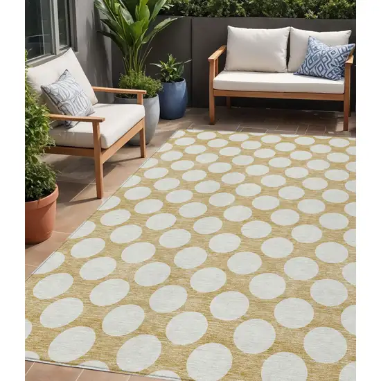 Gold And Beige Polka Dot Washable Indoor Outdoor Area Rug Photo 1