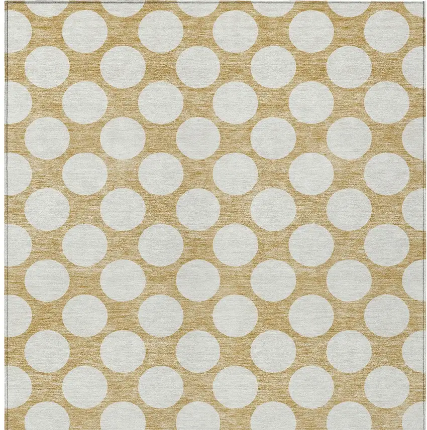 Gold And Beige Polka Dot Washable Indoor Outdoor Area Rug Photo 7