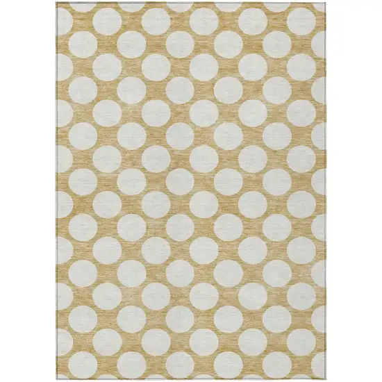 Gold And Beige Polka Dot Washable Indoor Outdoor Area Rug Photo 2