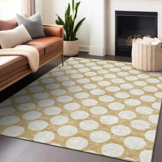 Gold And Beige Polka Dot Washable Indoor Outdoor Area Rug Photo 9