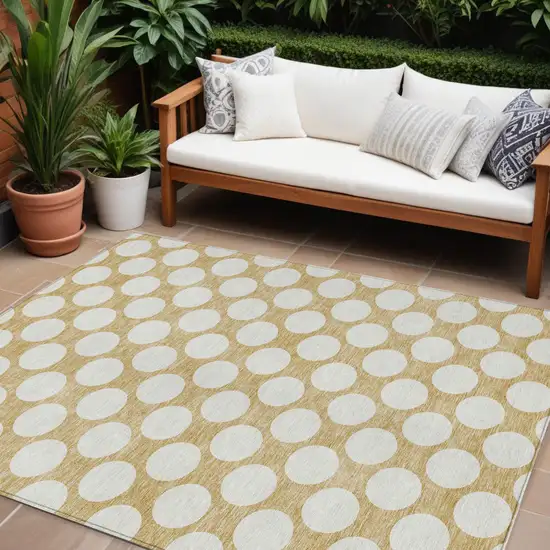 Gold And Beige Polka Dot Washable Indoor Outdoor Area Rug Photo 1