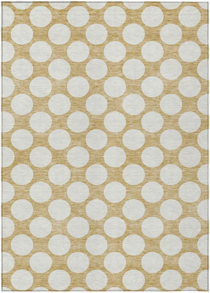 Gold And Beige Polka Dot Washable Indoor Outdoor Area Rug Photo 2
