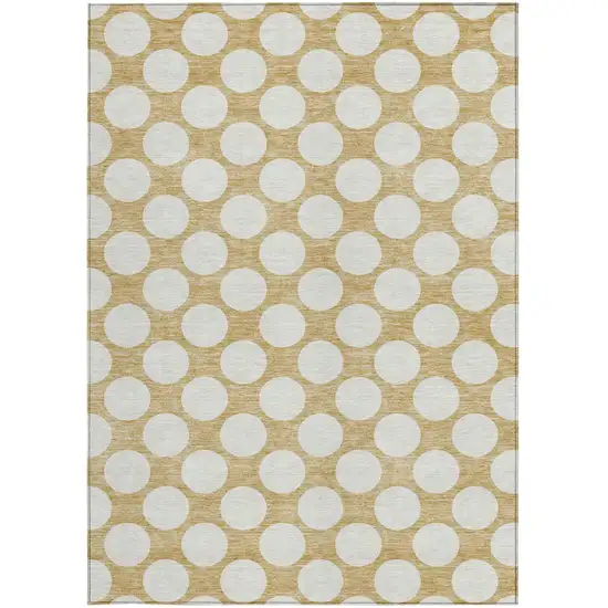 Gold And Beige Polka Dot Washable Indoor Outdoor Area Rug Photo 7
