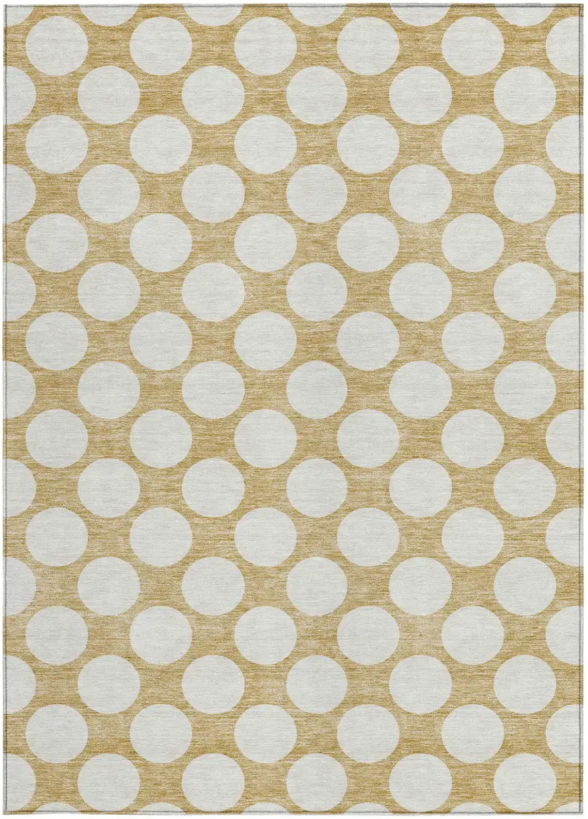 Gold And Beige Polka Dot Washable Indoor Outdoor Area Rug Photo 7
