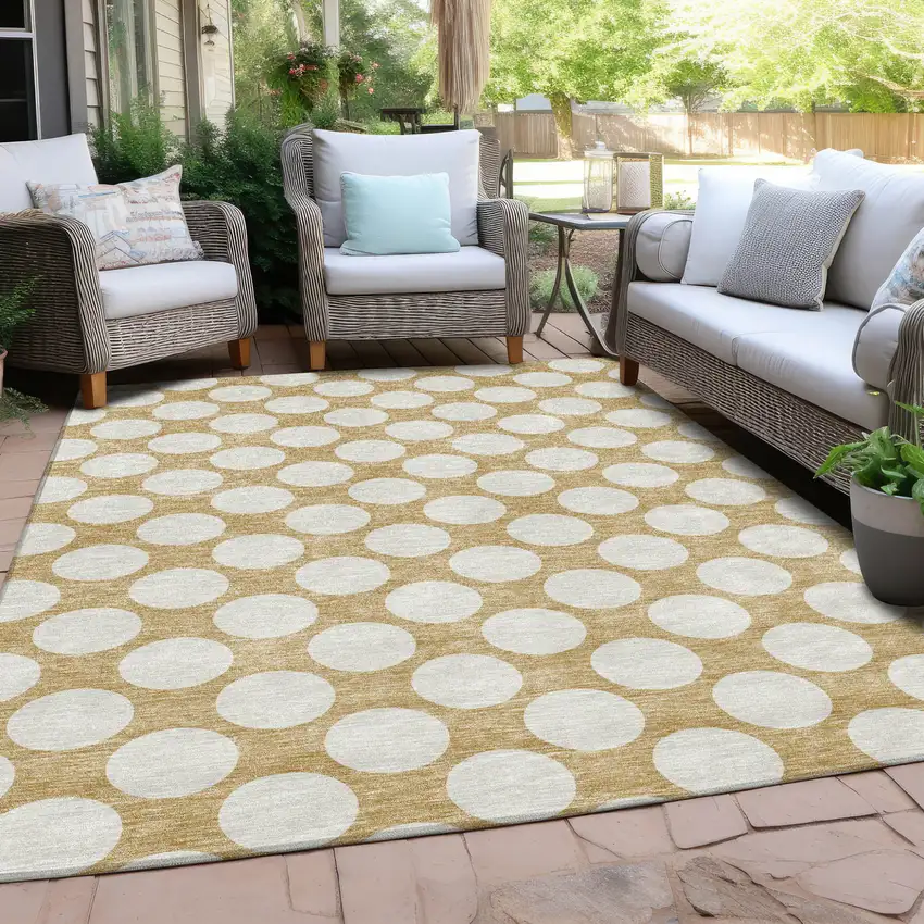 Gold And Beige Polka Dot Washable Indoor Outdoor Area Rug Photo 8
