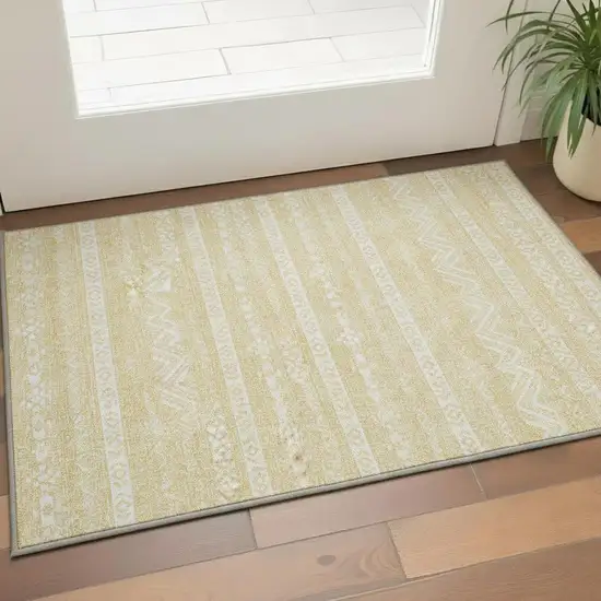 Gold And Beige Southwestern Washable Area Rug With UV Protection Photo 2