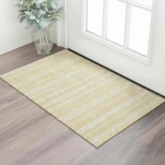 Gold And Beige Southwestern Washable Area Rug With UV Protection Photo 1