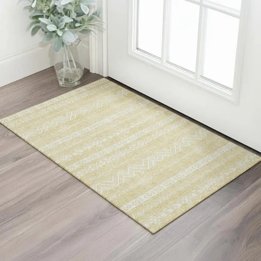 Gold And Beige Southwestern Washable Area Rug With UV Protection Photo 1