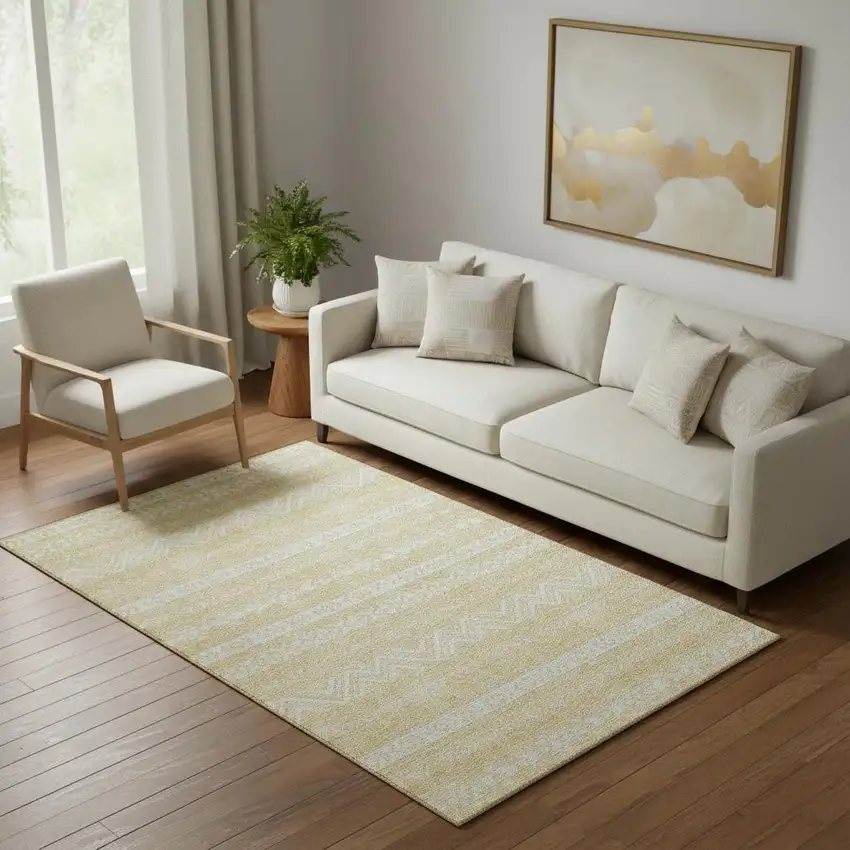 Gold And Beige Southwestern Washable Area Rug With UV Protection Photo 1