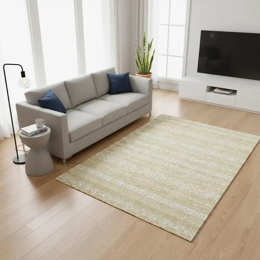 Gold And Beige Southwestern Washable Area Rug With UV Protection Photo 2