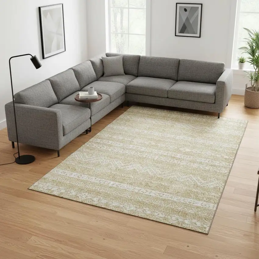 Gold And Beige Southwestern Washable Area Rug With UV Protection Photo 2