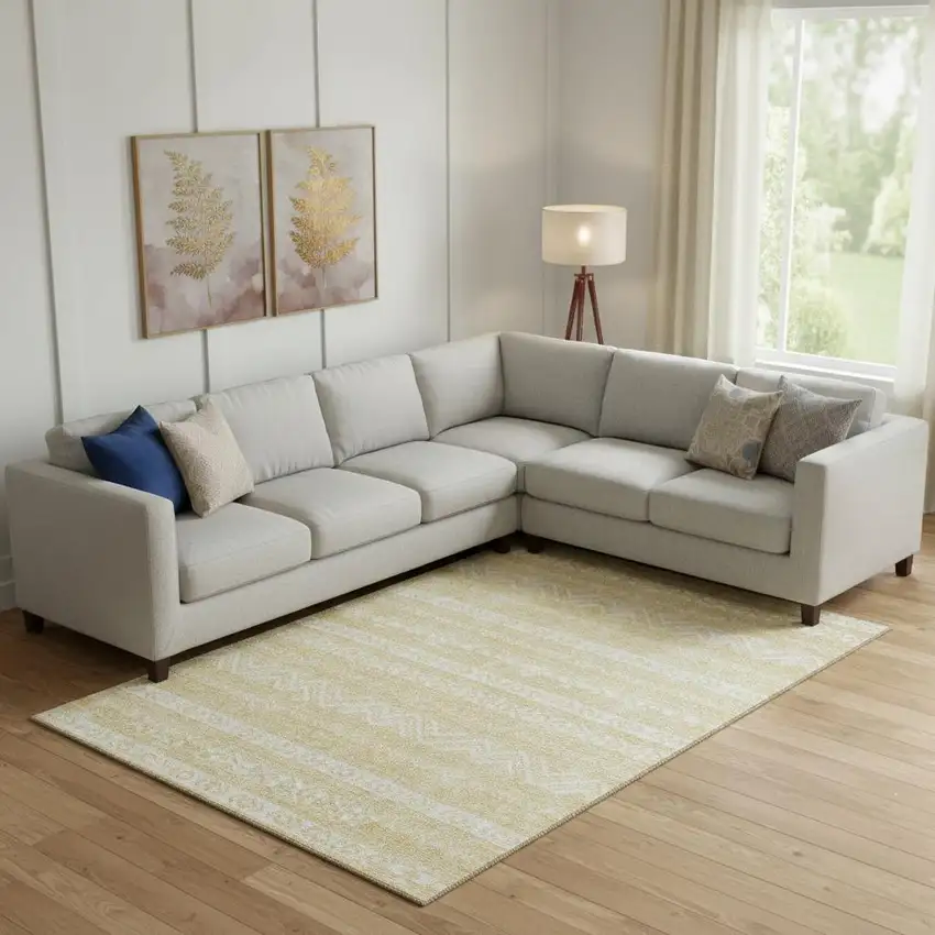 Gold And Beige Southwestern Washable Area Rug With UV Protection Photo 1