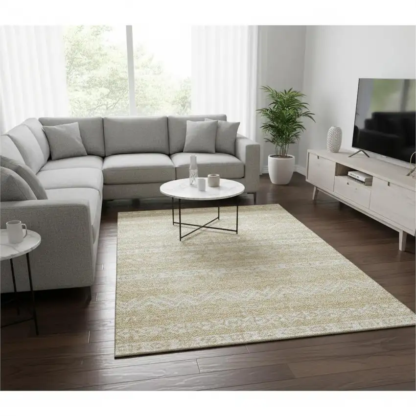 Gold And Beige Southwestern Washable Area Rug With UV Protection Photo 2