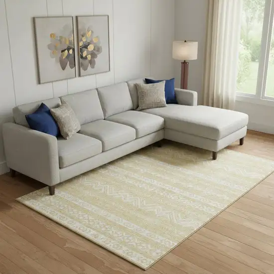 Gold And Beige Southwestern Washable Area Rug With UV Protection Photo 1