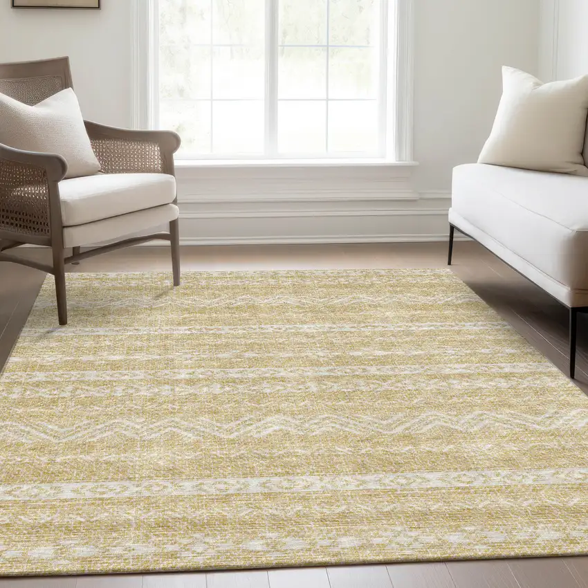 Gold And Beige Southwestern Washable Indoor Outdoor Area Rug Photo 9