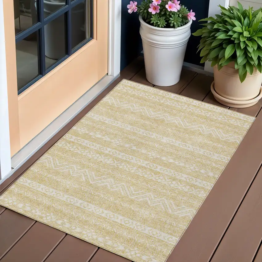 Gold And Beige Southwestern Washable Indoor Outdoor Area Rug Photo 1