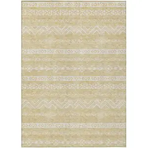 Photo of Gold And Beige Southwestern Washable Indoor Outdoor Area Rug