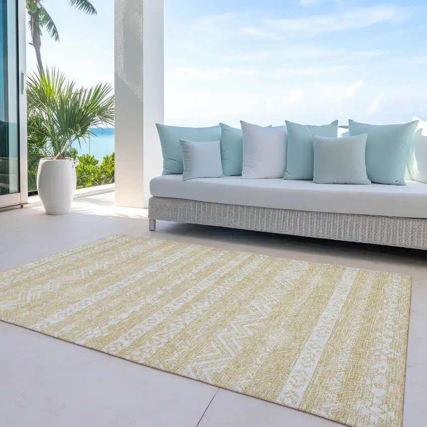 Gold And Beige Southwestern Washable Indoor Outdoor Area Rug Photo 7