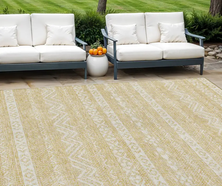 Gold And Beige Southwestern Washable Indoor Outdoor Area Rug Photo 1