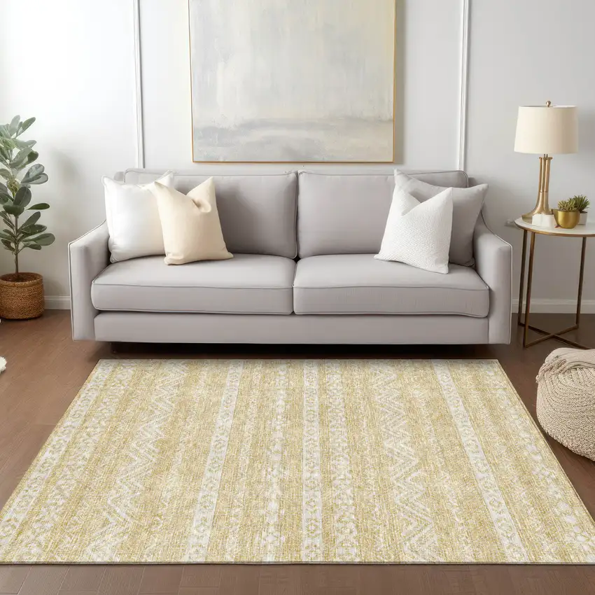 Gold And Beige Southwestern Washable Indoor Outdoor Area Rug Photo 9