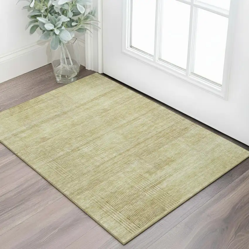 Gold And Beige Striped Washable Area Rug With UV Protection Photo 1