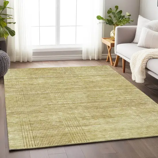 Gold And Beige Striped Washable Area Rug With UV Protection Photo 1