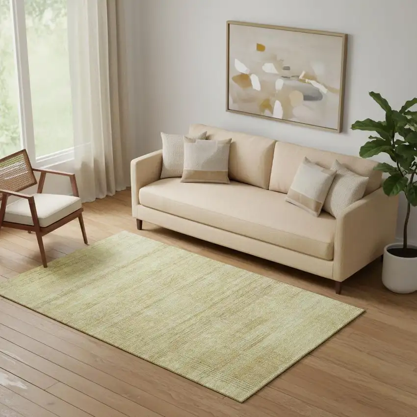 Gold And Beige Striped Washable Area Rug With UV Protection Photo 2