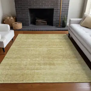 Photo of Gold And Beige Striped Washable Area Rug With UV Protection