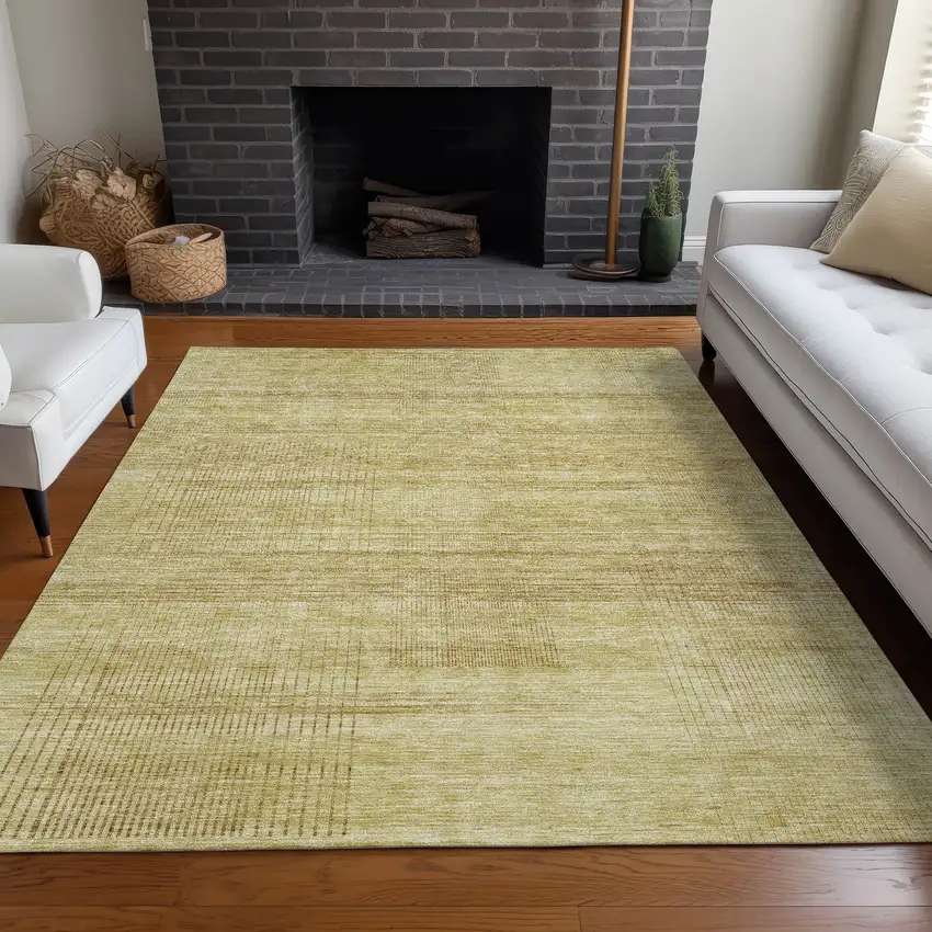 Gold And Beige Striped Washable Area Rug With UV Protection Photo 2