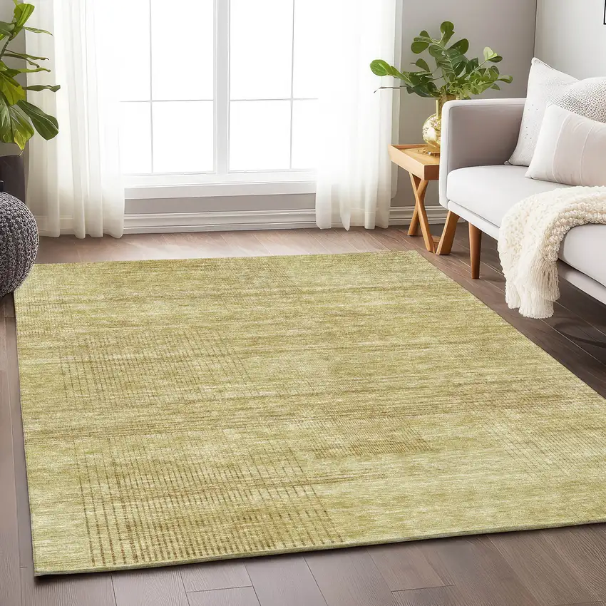 Gold And Beige Striped Washable Area Rug With UV Protection Photo 1