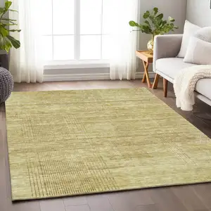 Photo of Gold And Beige Striped Washable Area Rug With UV Protection