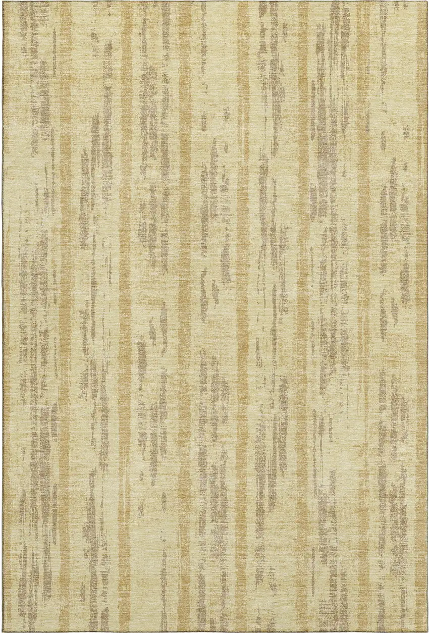 Gold And Beige Striped Washable Area Rug With UV Protection Photo 3