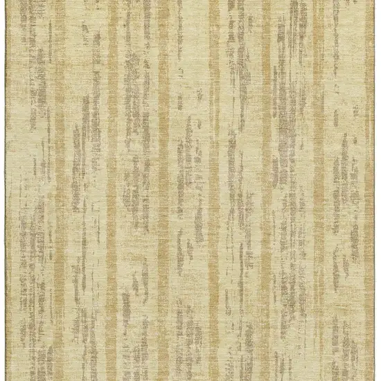 Gold And Beige Striped Washable Area Rug With UV Protection Photo 5