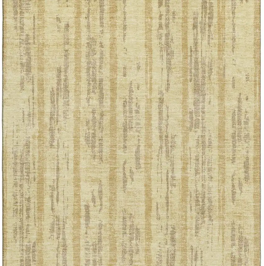 Gold And Beige Striped Washable Area Rug With UV Protection Photo 5