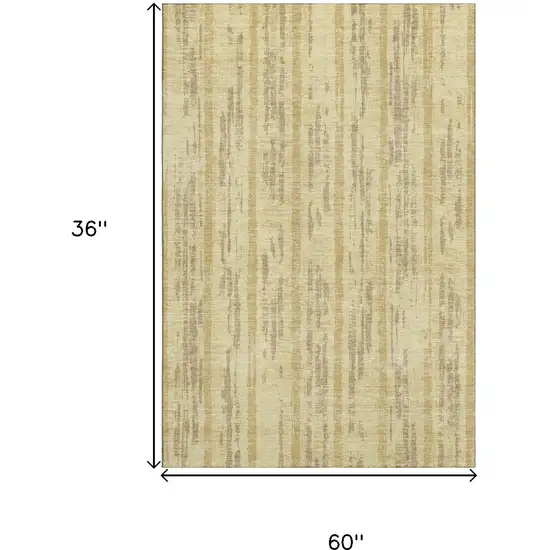 Gold And Beige Striped Washable Area Rug With UV Protection Photo 3